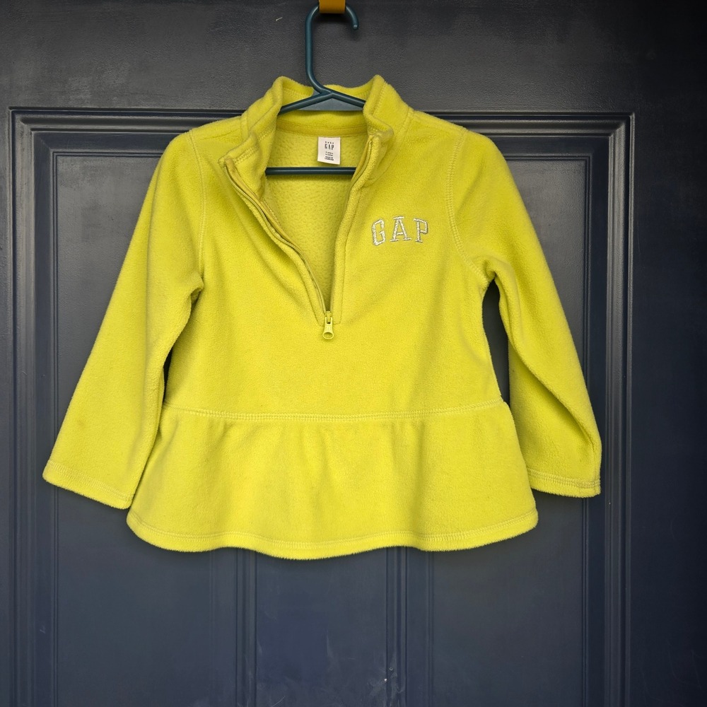 Baby GAP Toddler Girls Lime Green Fleece Peplum Quarter Zip Pullover Size 3T